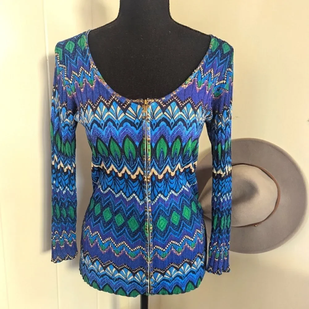 Cache Studded Zip Up Top S Maximalist 90s Y2K Art Deco Rebel Punk Glam Rock